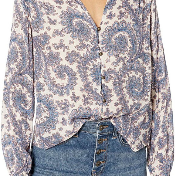 NWT Luck Brand Paisley Button Front Blouse - Picture 2 of 12